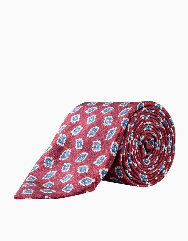 Maroon & Blue Diamond Floral Italian Silk Tie
