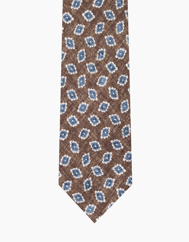 Brown & Blue Diamond Floral Italian Silk Tie