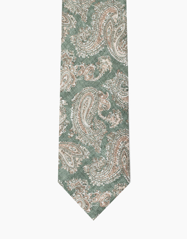Sage Green & Beige Paisley Italian Silk Tie