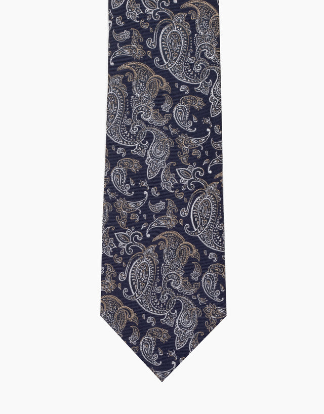 Navy & Gold Paisley Italian Silk Tie