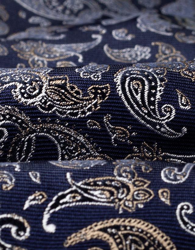 Navy & Gold Paisley Italian Silk Tie