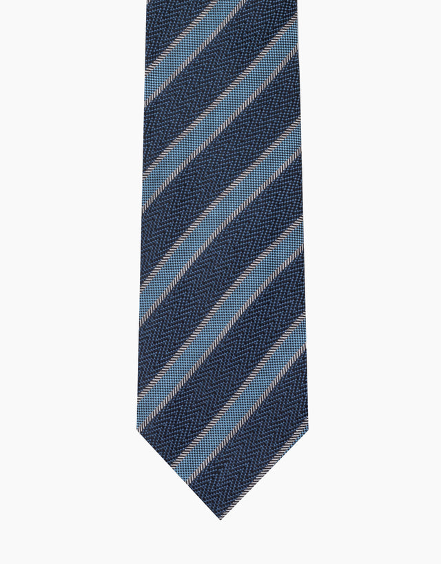 Blue Herringbone Stripe Italian Silk Tie