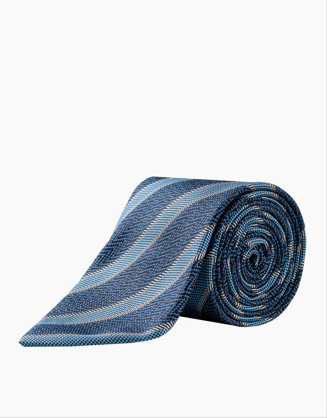 Blue Herringbone Stripe Italian Silk Tie