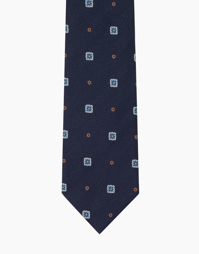 Navy, Blue & Orange Geo Italian Silk Tie