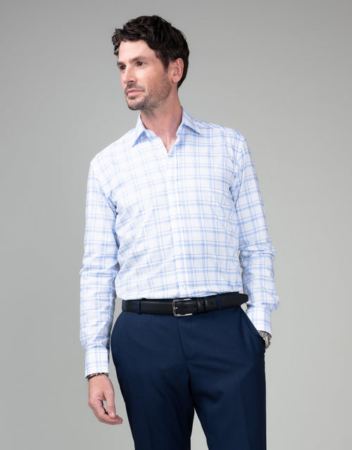 London White & Blue Herringbone Check Shirt - front