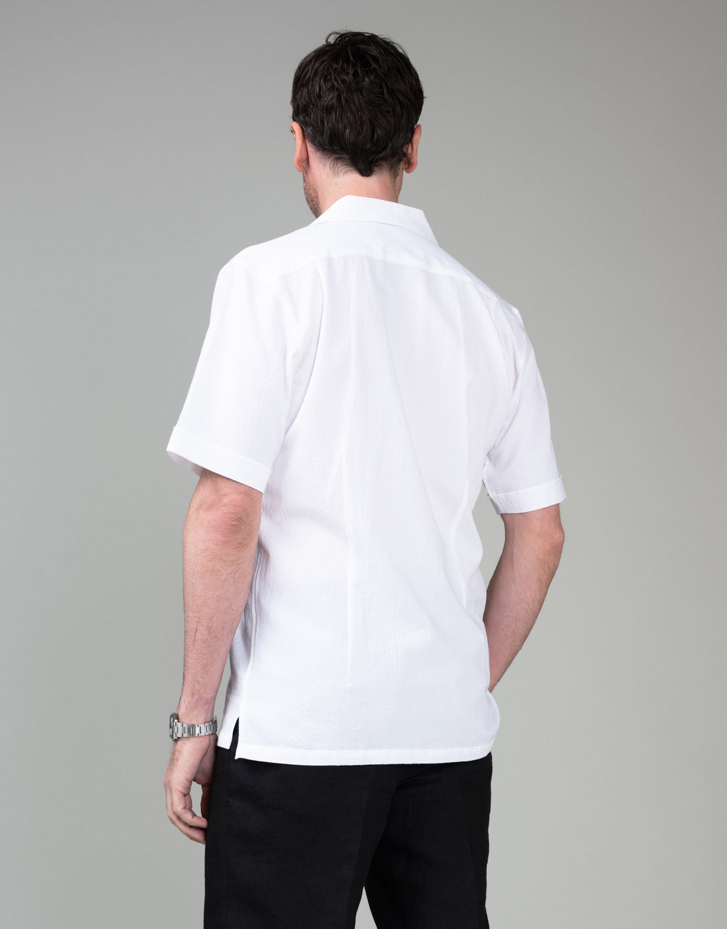 Hahei White Seersucker Short Sleeve Shirt - back