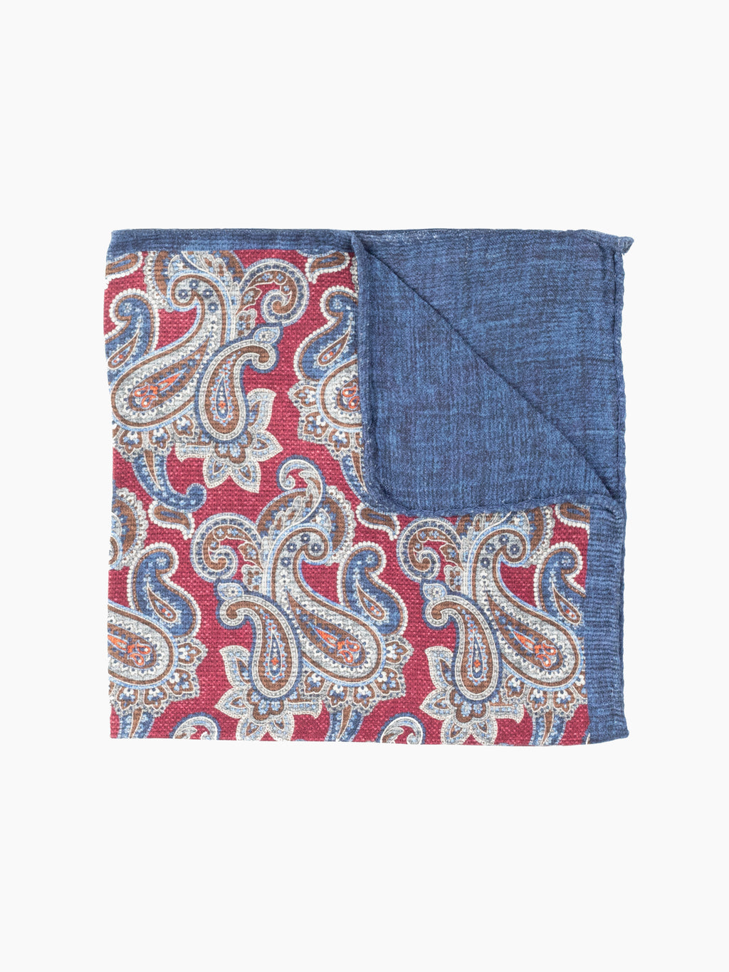 Blue & Red Paisley Reversible Italian Silk Pocket Square