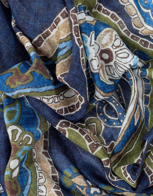 Blue Beige & Green Paisley Italian Wool Scarf