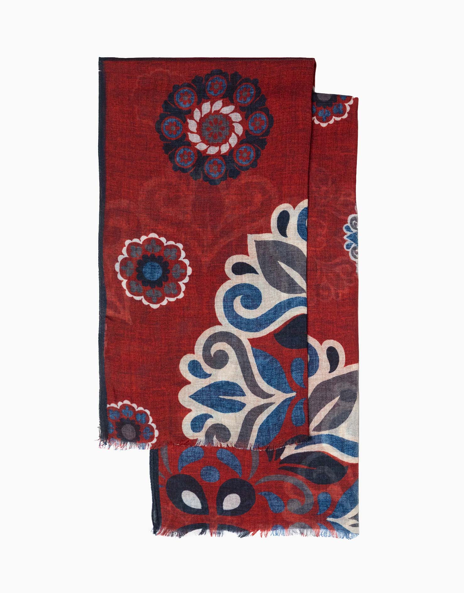 Brick Red Large Medallion Italian Wool Scarf