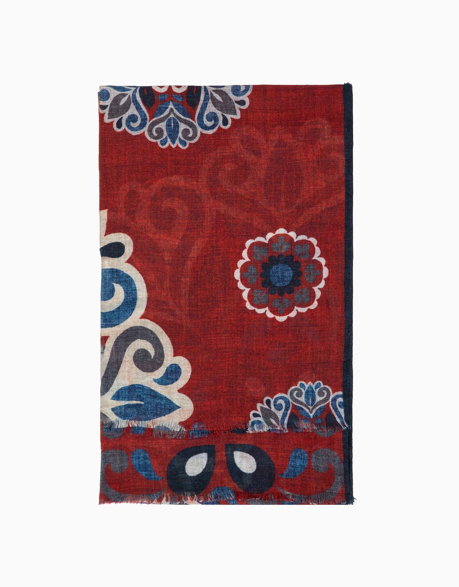 Brick Red Large Medallion Italian Wool Scarf
