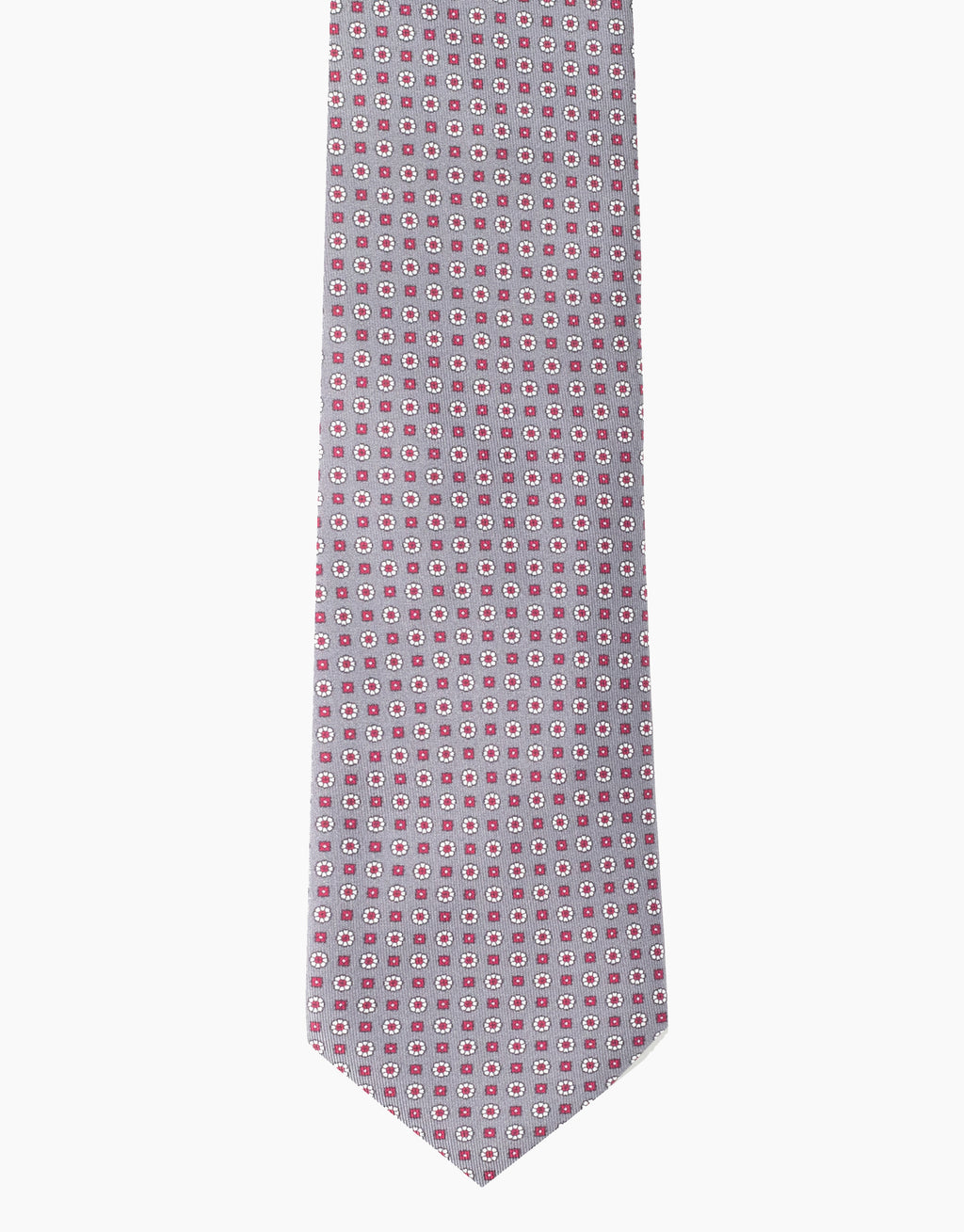 Grey & Pink Floral Geo Italian Silk Tie