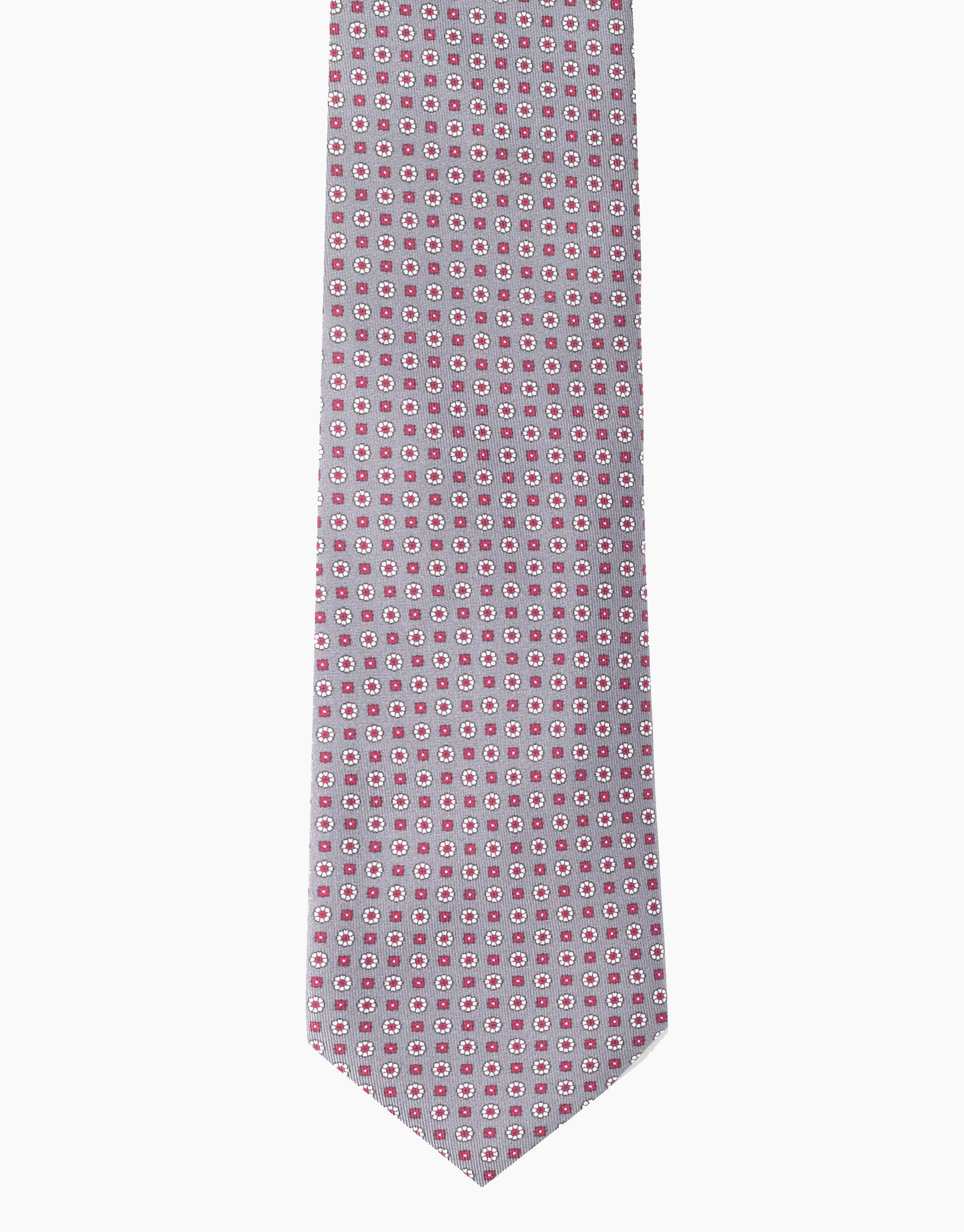 Grey & Pink Floral Geo Italian Silk Tie