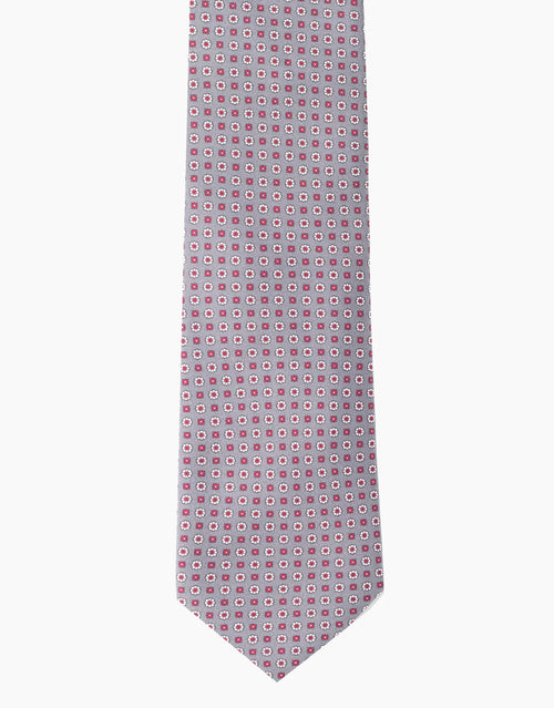 Grey & Pink Floral Geo Italian Silk Tie