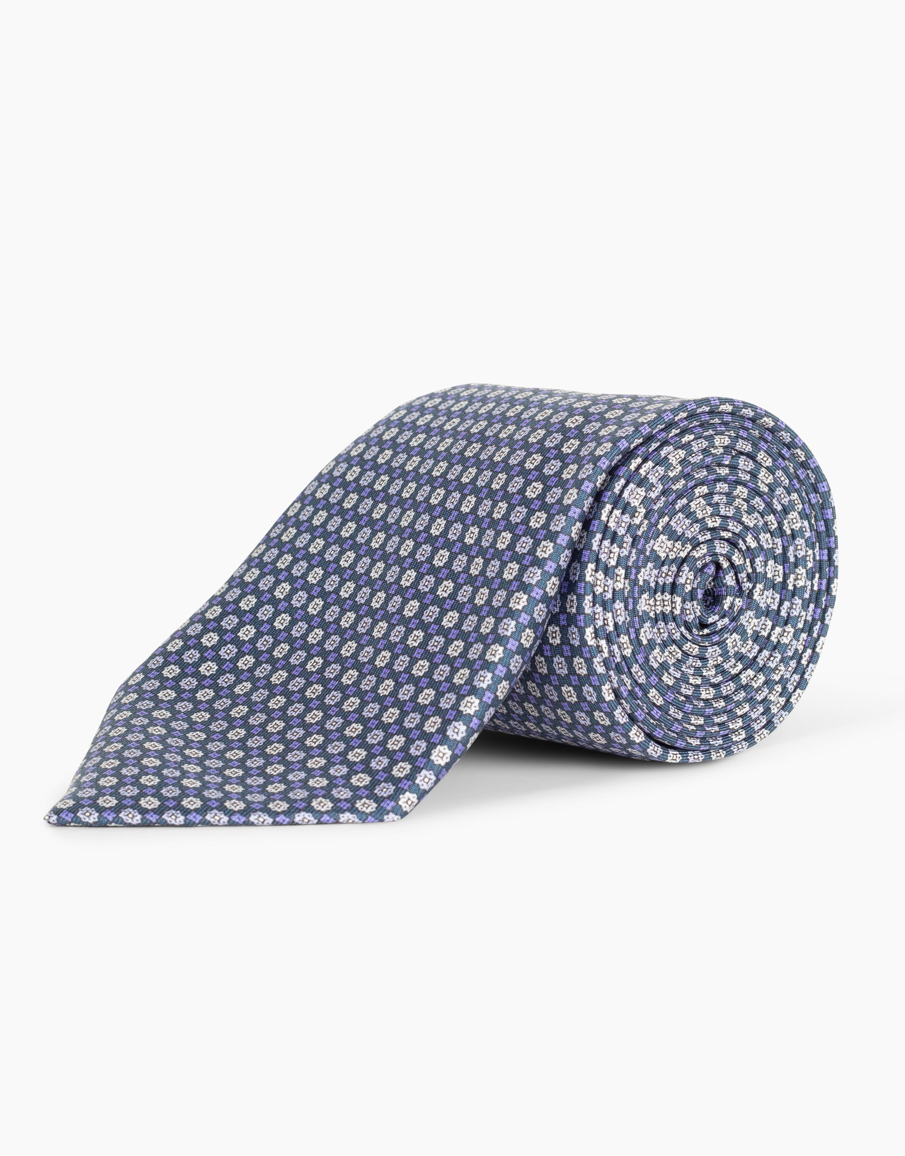 Purple Floral Geometric Italian Silk Tie