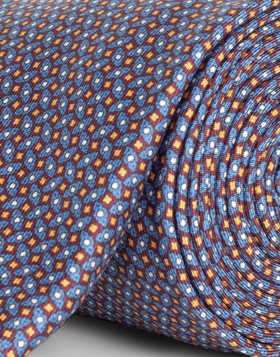 Blue & Brick Geometric Italian Silk Tie