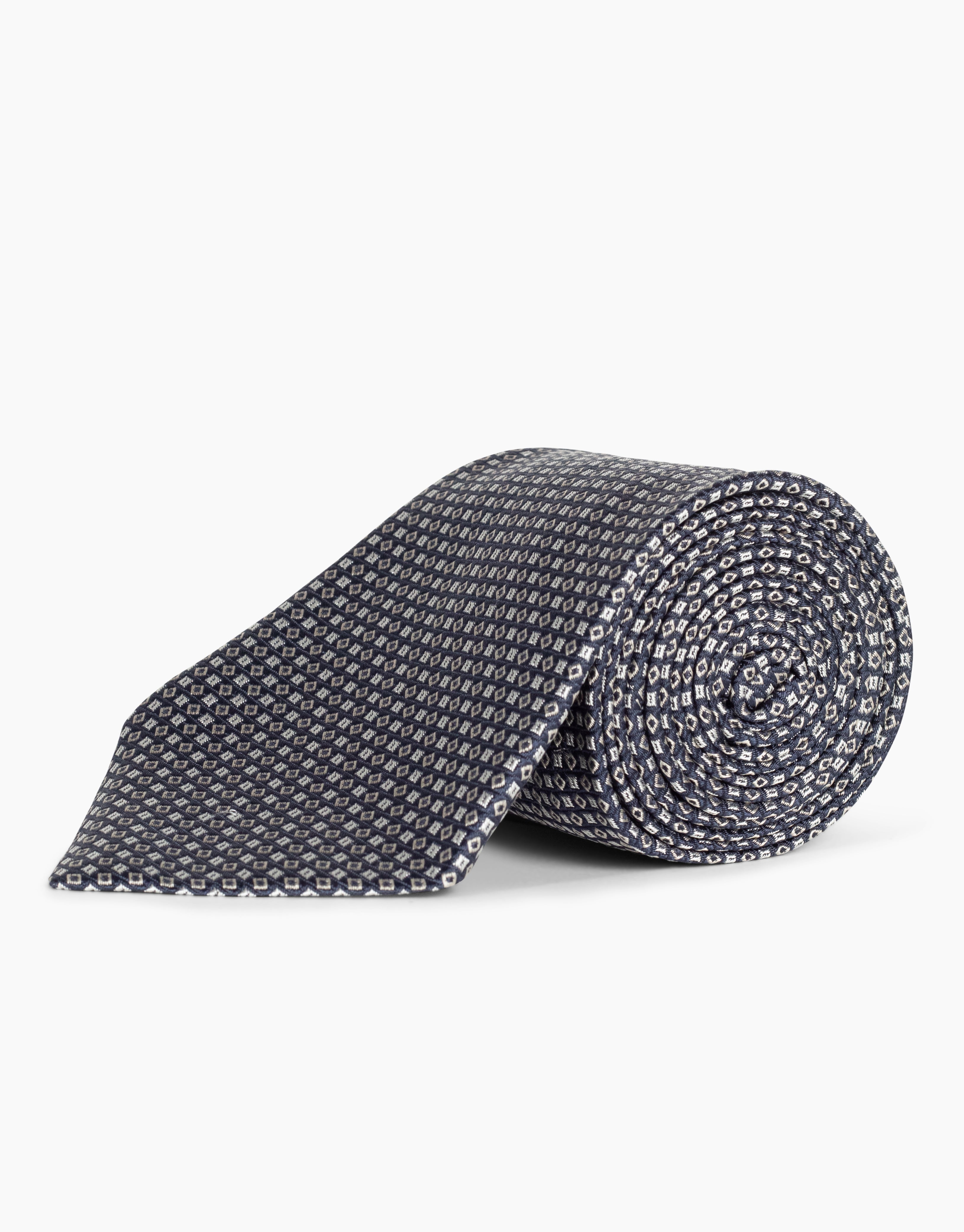 Navy Geometric Twill Italian Silk Tie