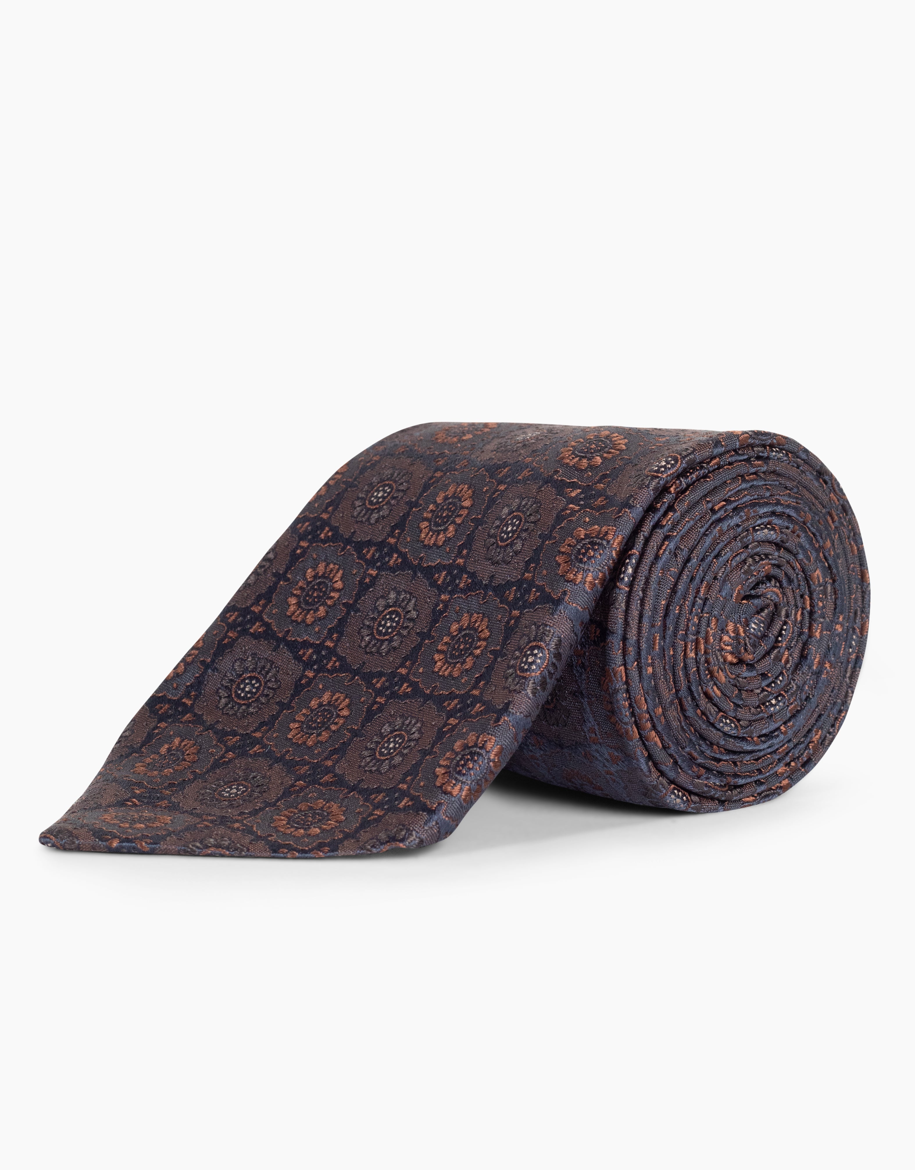 Navy & Rust Floral Italian Silk Tie