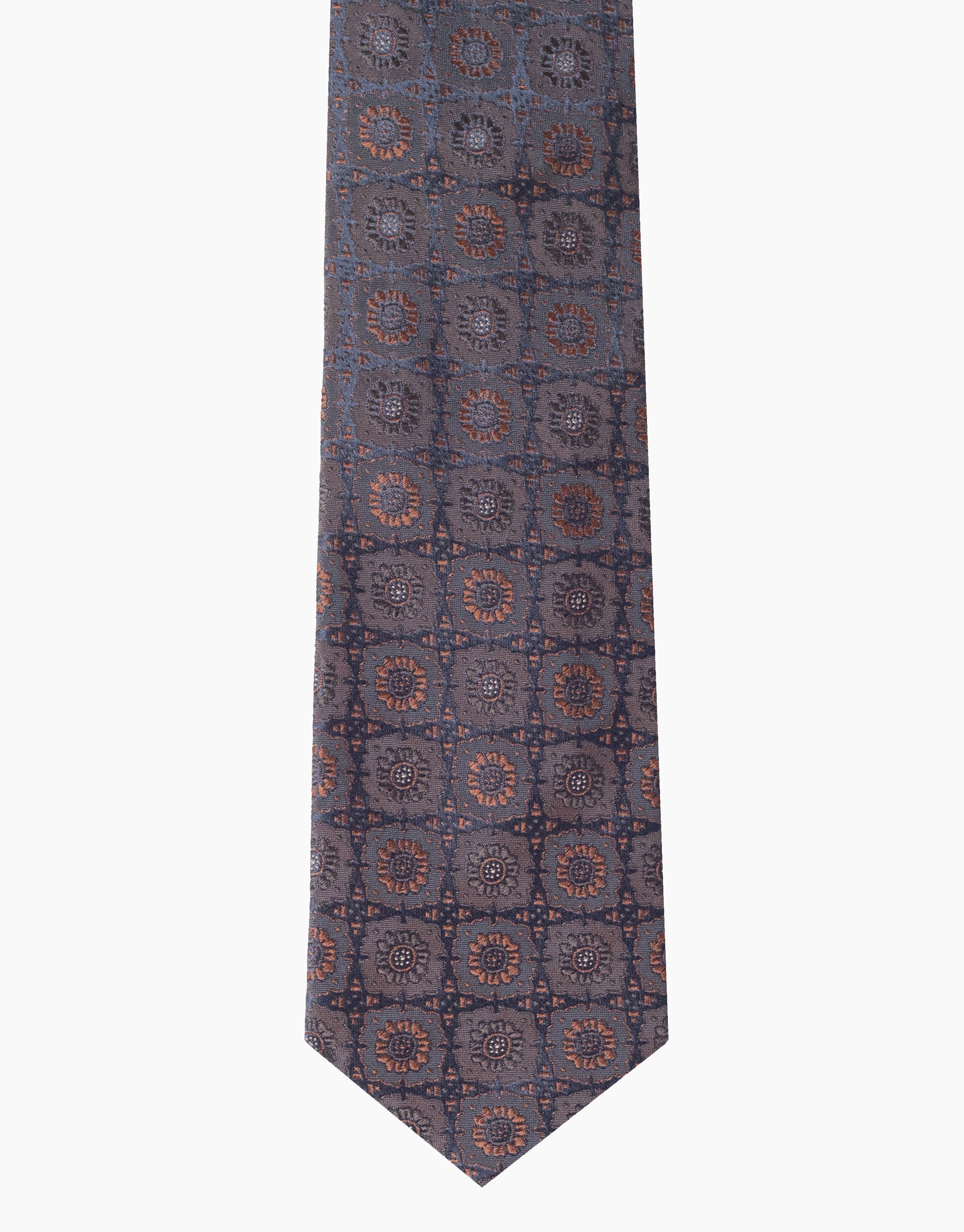 Navy & Rust Floral Italian Silk Tie