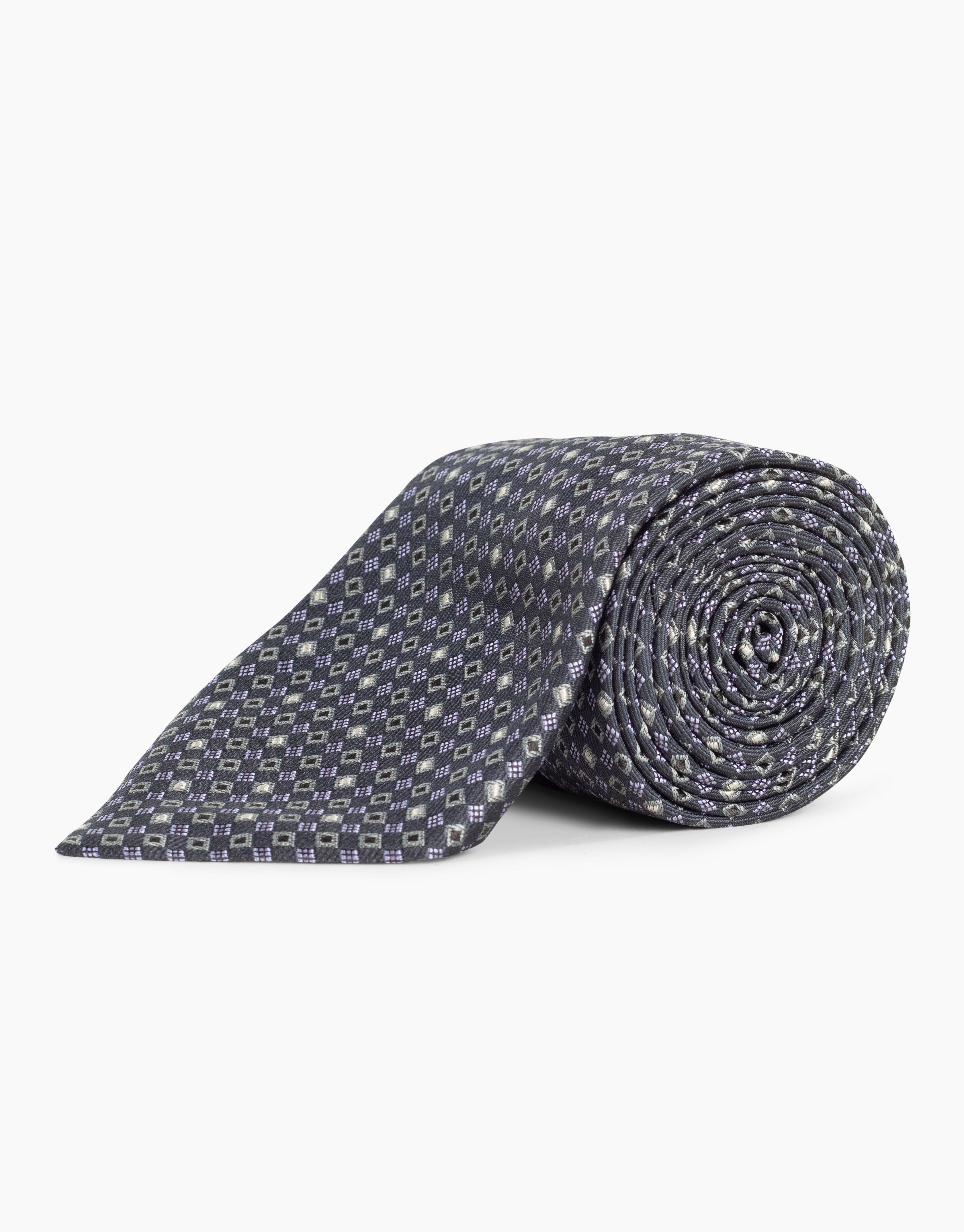 Navy & Lilac Square Geo Italian Silk Tie