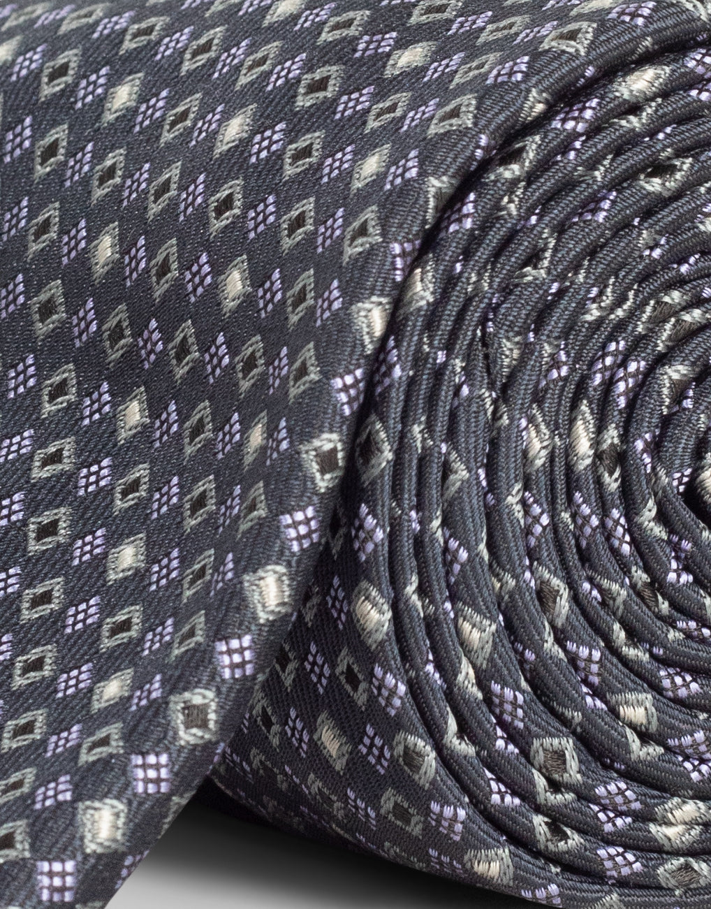 Navy & Lilac Square Geo Italian Silk Tie
