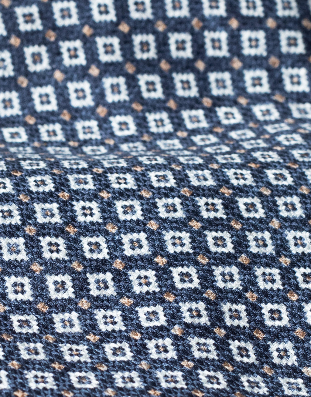 Navy Ikat Diamond Italian Silk Tie - fabric close-up