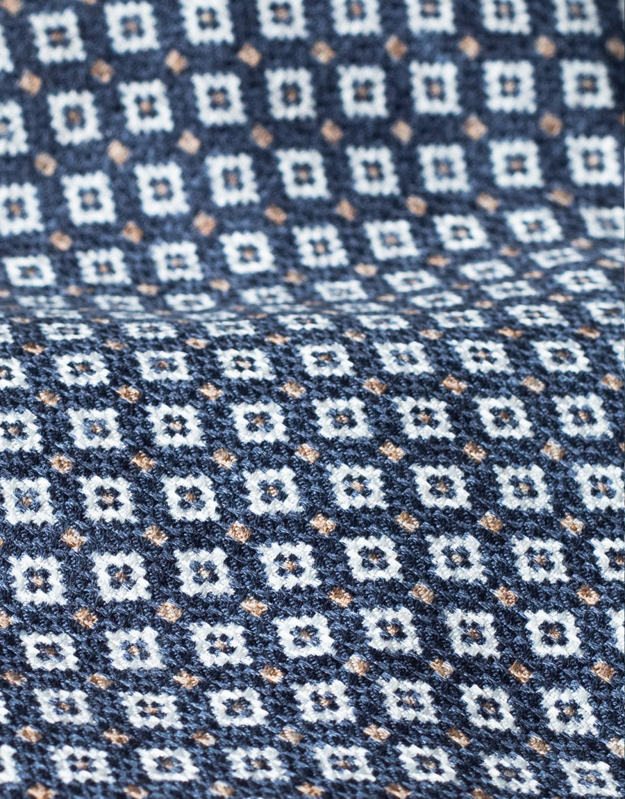 Navy Ikat Diamond Italian Silk Tie - fabric close-up