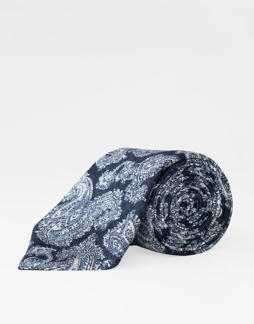 Blue Tonal Paisley Italian Silk Tie - rolled