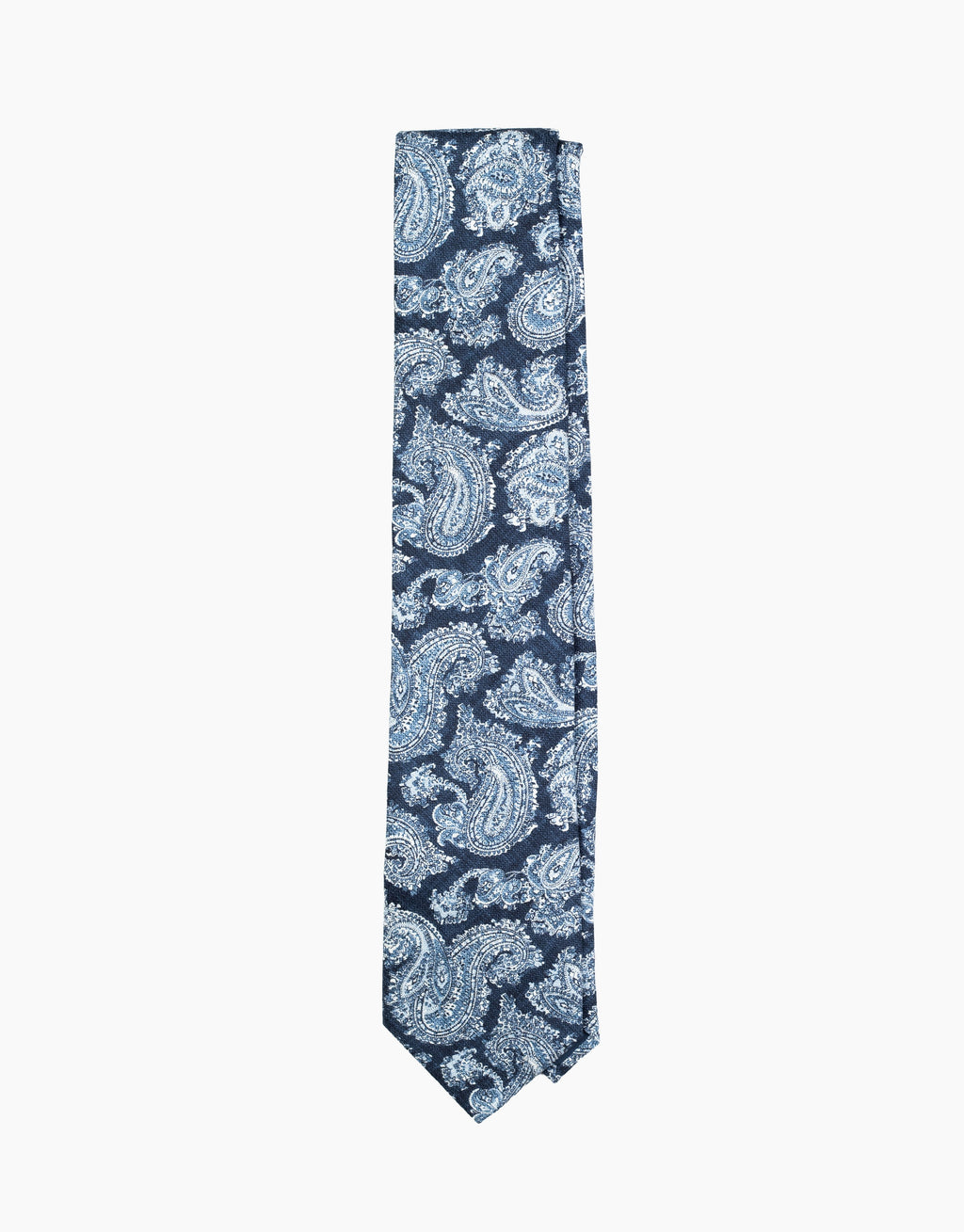 Blue Tonal Paisley Italian Silk Tie - flat lay