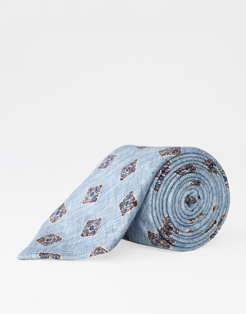 Sky Blue Foulard Italian Silk Tie - rolled