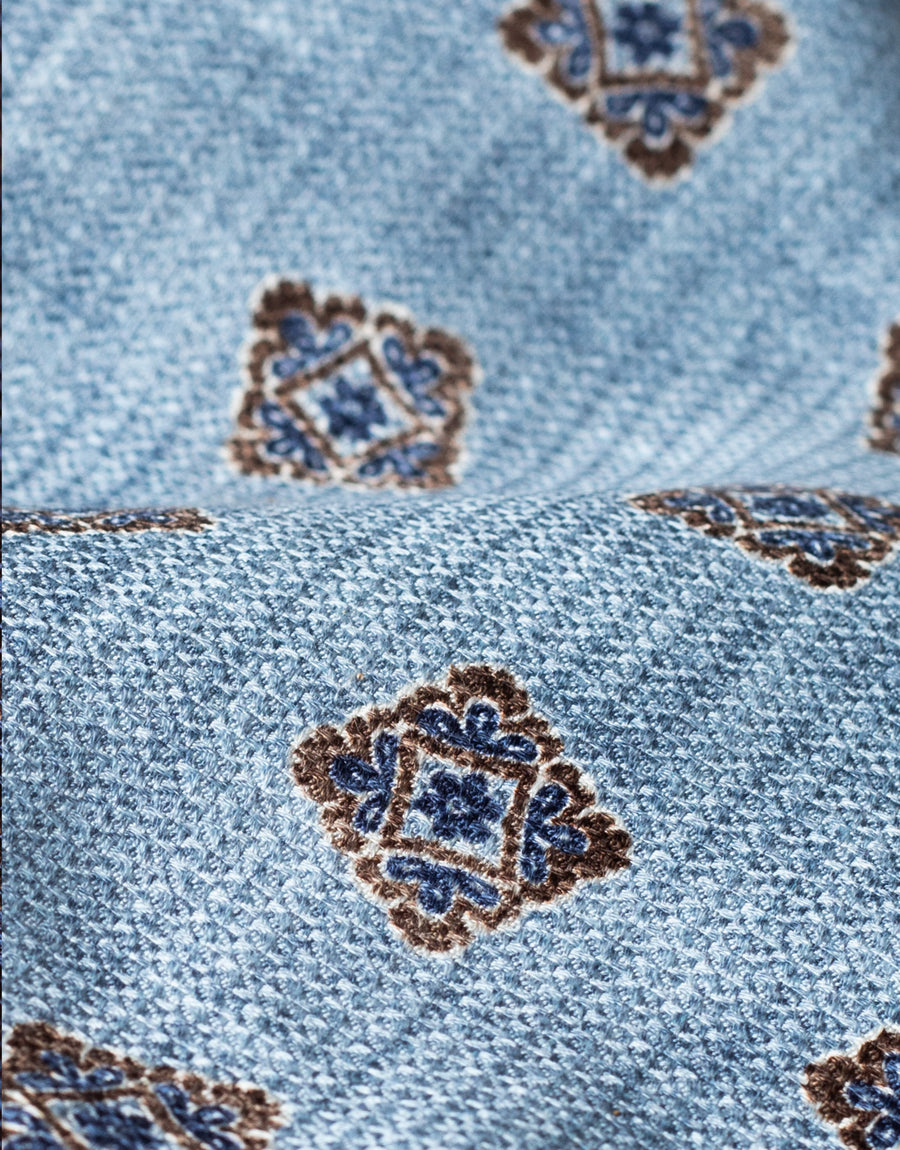 Sky Blue Foulard Italian Silk Tie - fabric close-up