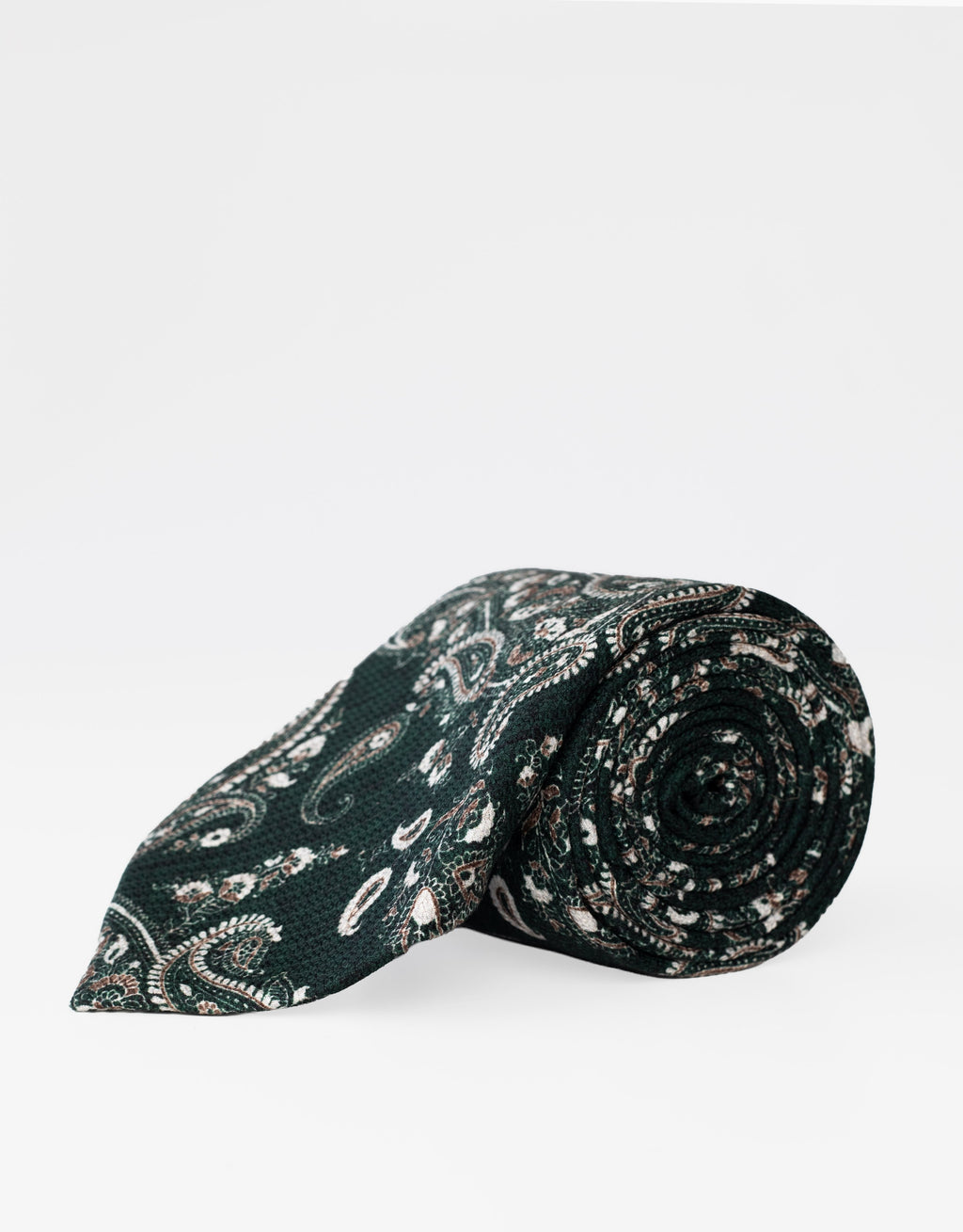 Forest Green Paisley Italian Silk Tie - rolled