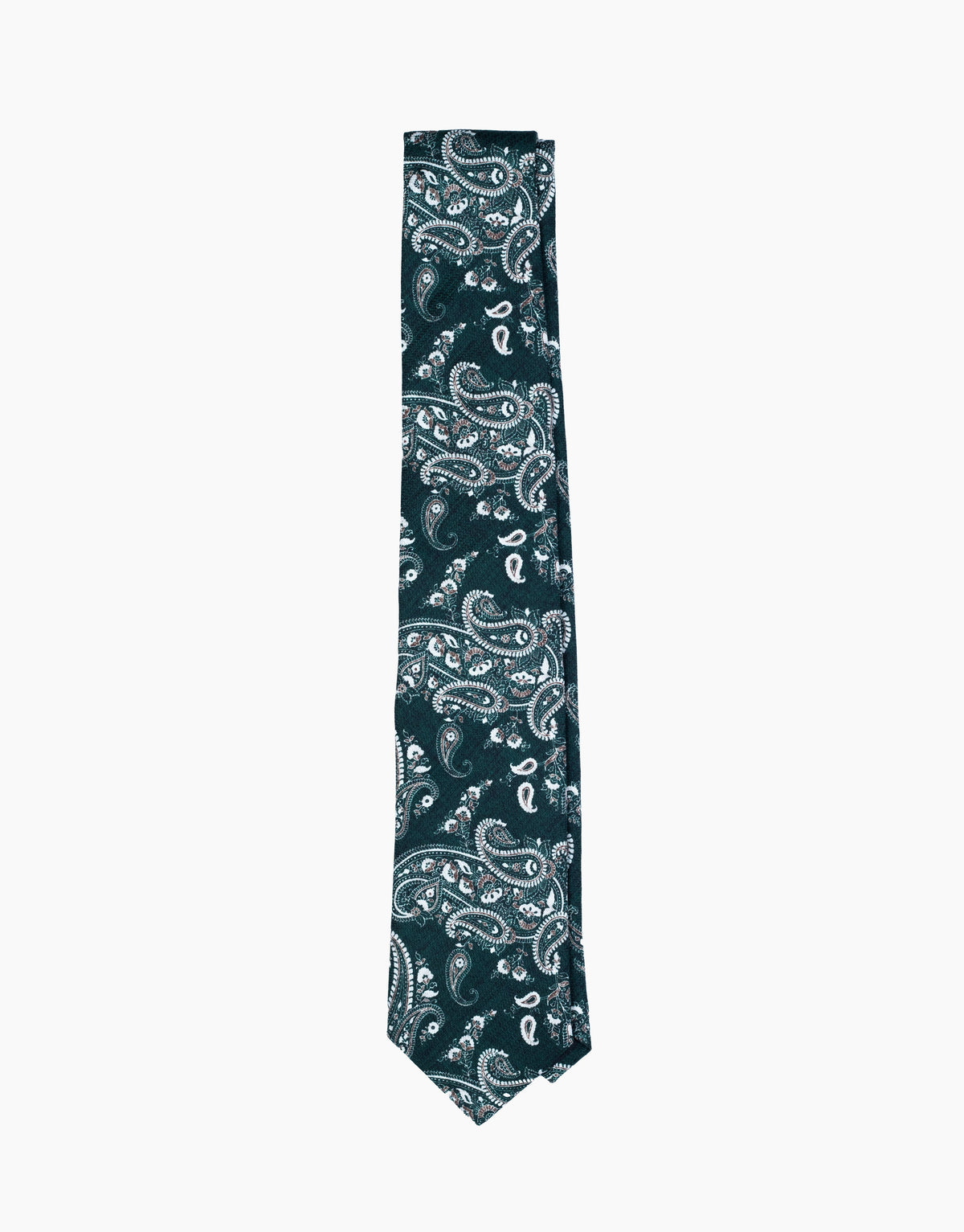 Forest Green Paisley Italian Silk Tie - flat lay