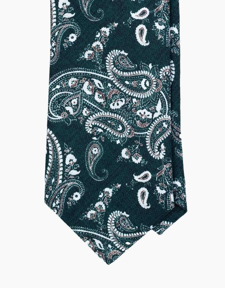 Forest Green Paisley Italian Silk Tie - tie point