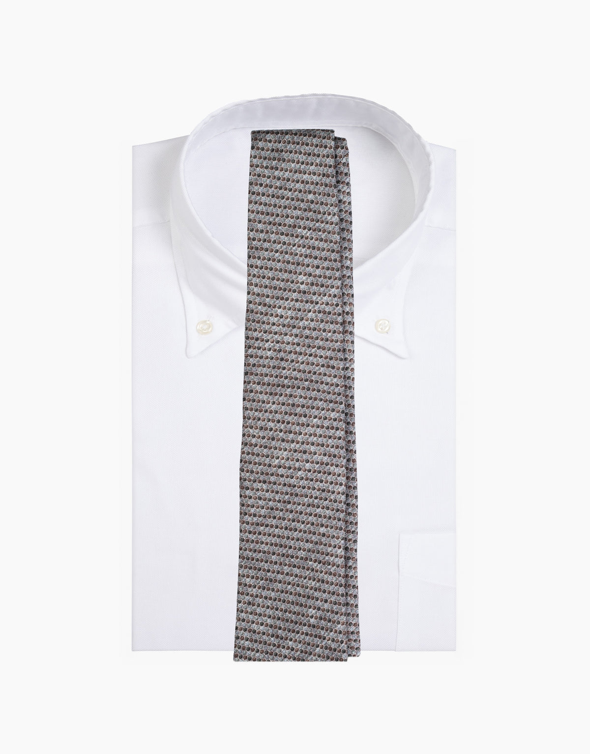 Brown Honeycomb Italian Silk Tie - on a white shirt