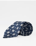 Blue Floral Medallion Italian Silk Tie - rolled