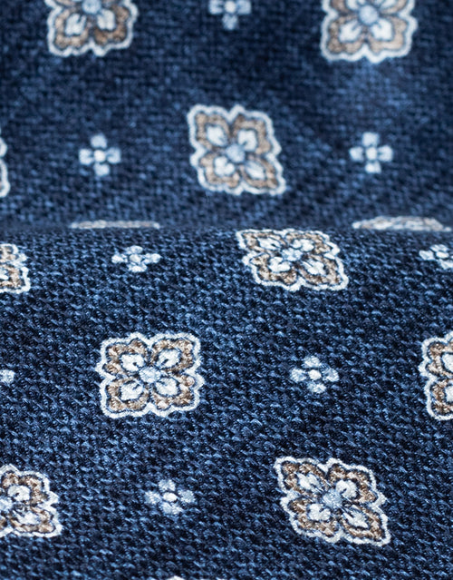 Blue Floral Medallion Italian Silk Tie - fabric close-up