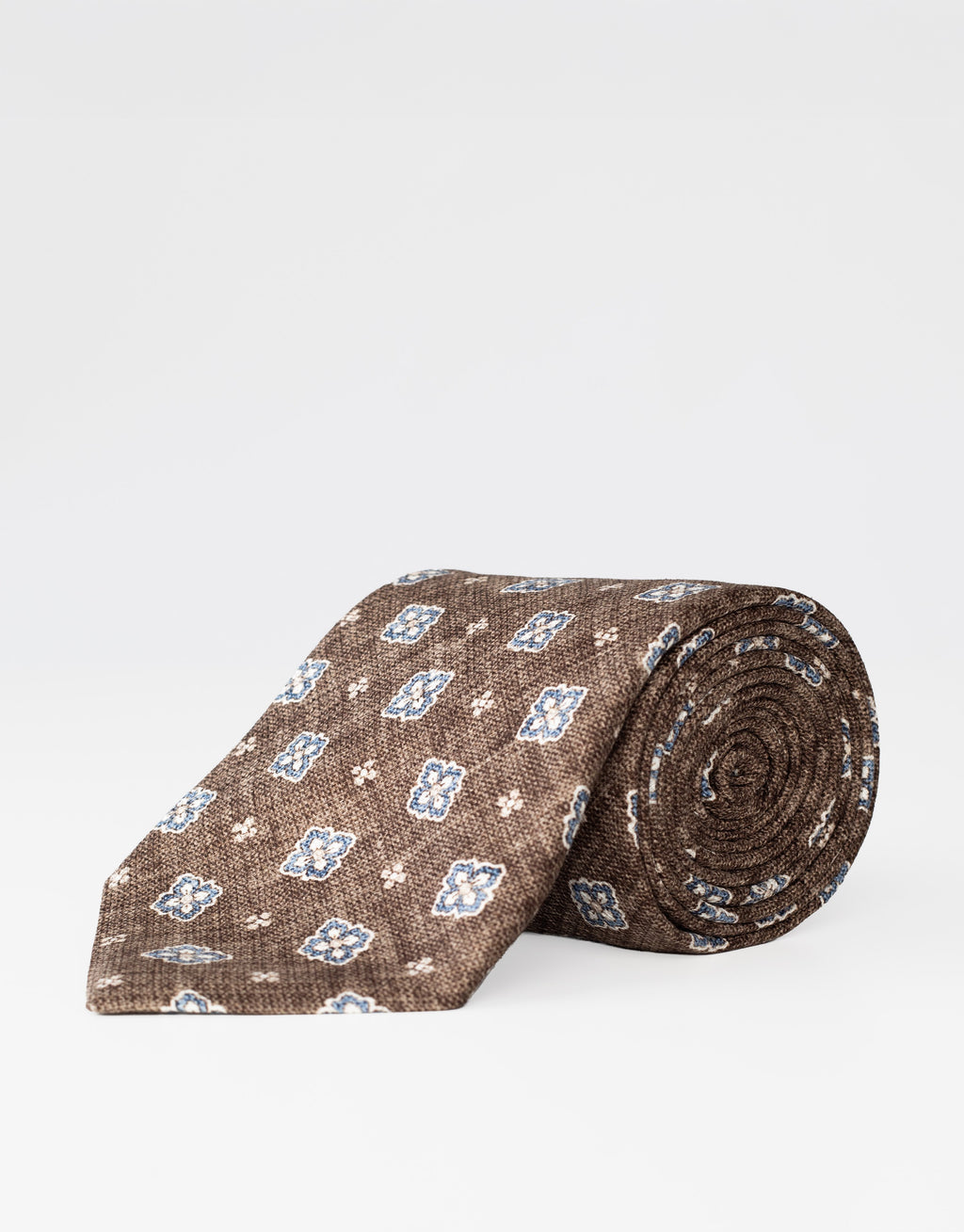 Brown Floral Medallion Italian Silk Tie - rolled