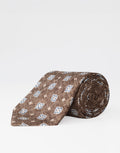 Brown Floral Medallion Italian Silk Tie - rolled