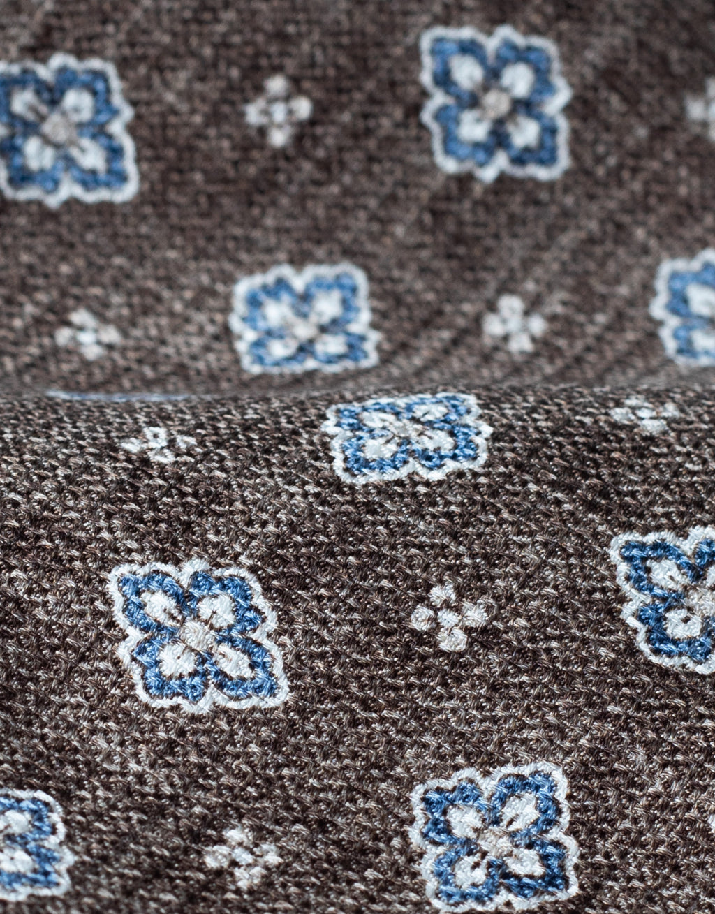 Brown Floral Medallion Italian Silk Tie - fabric close-up