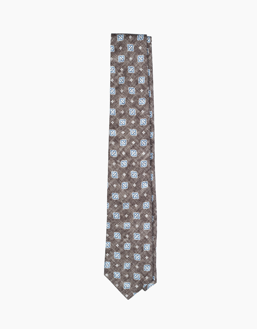 Brown Floral Medallion Italian Silk Tie - flat lay