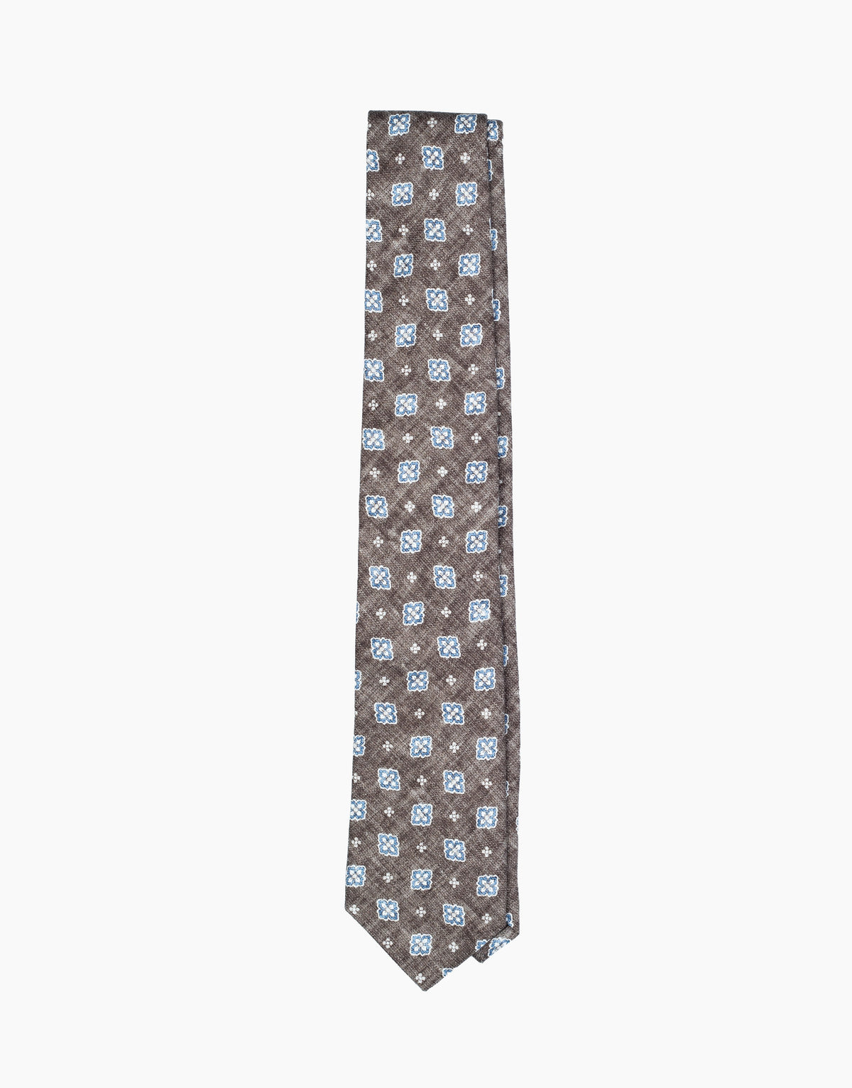 Brown Floral Medallion Italian Silk Tie - flat lay