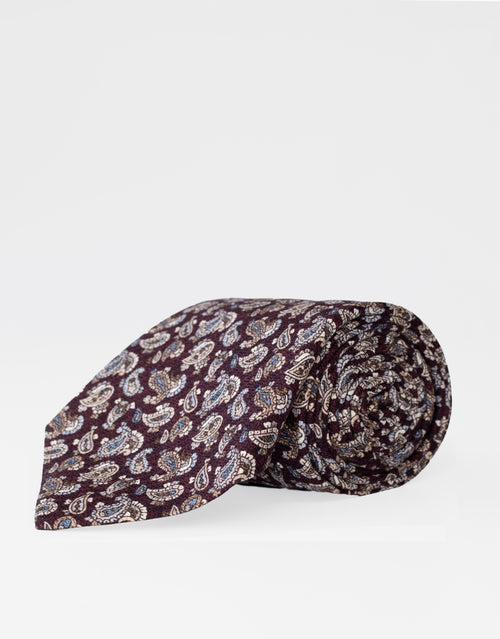 Mahogany Brown Paisley Italian Silk Tie - rolled