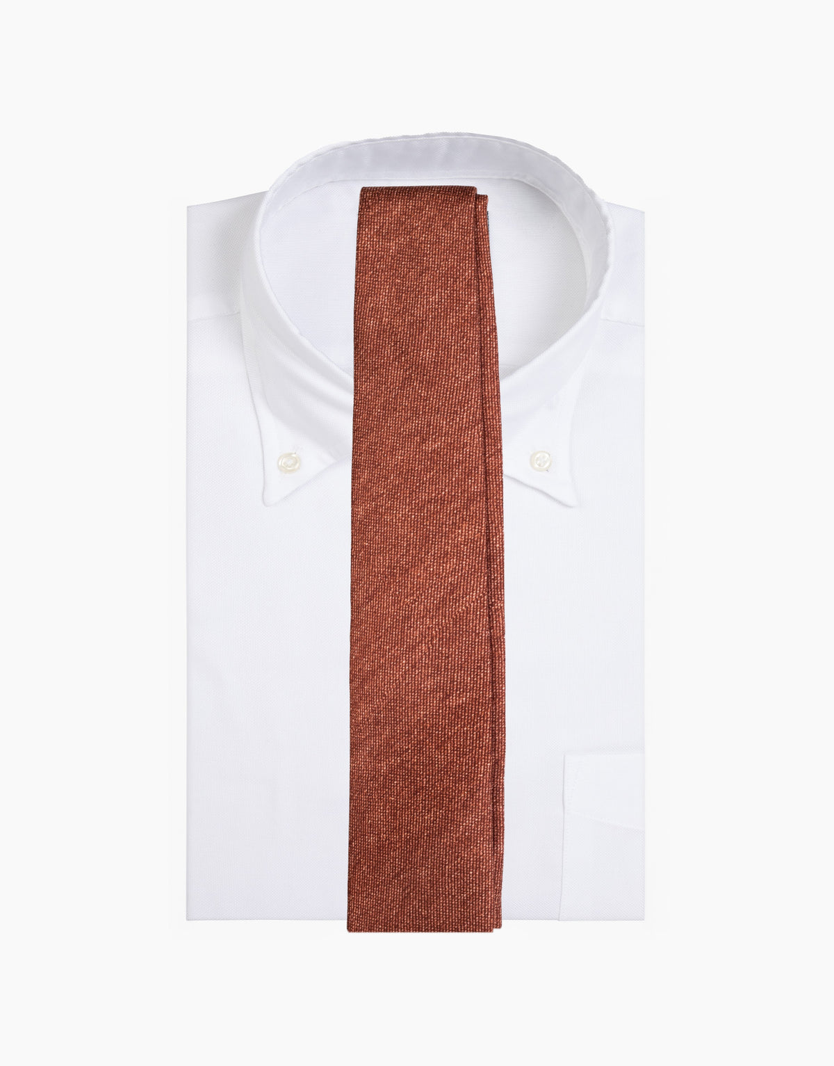 Terracotta Texture Italian Silk Tie - on a white shirt