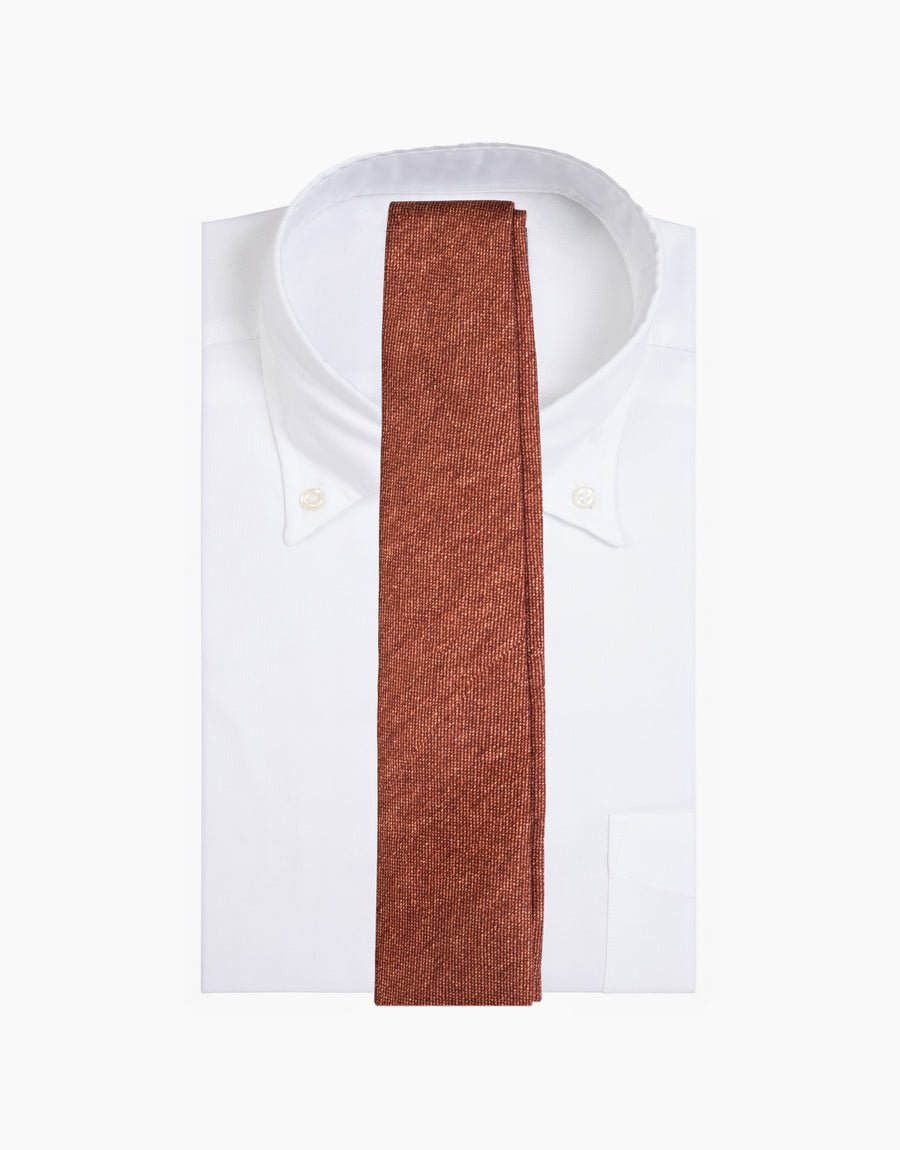 Terracotta Texture Italian Silk Tie - on a white shirt