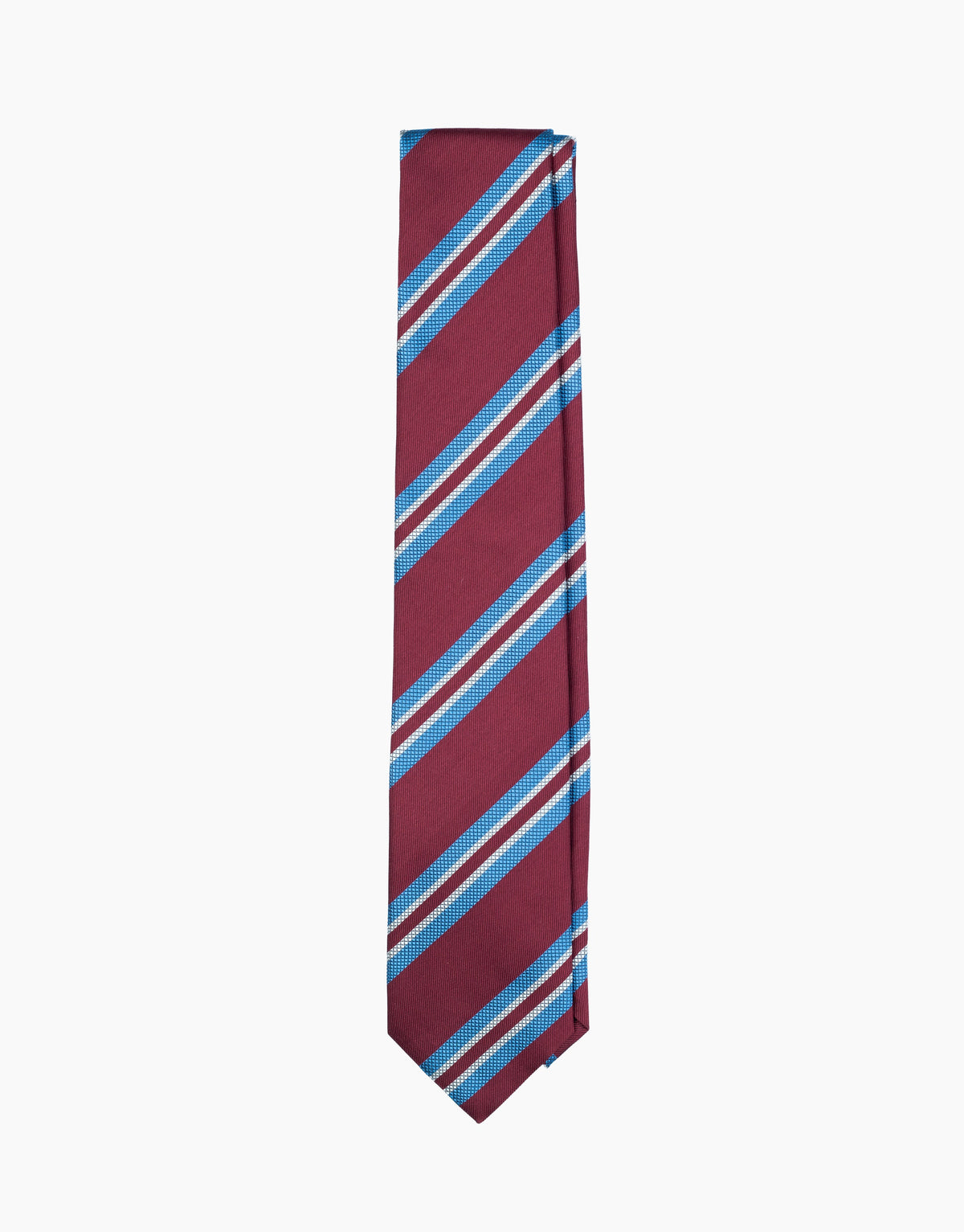 Burgundy & Blue Stripe Jacquard Italian Silk Tie - flat lay
