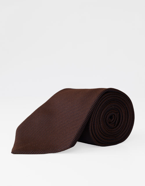 Chocolate Jacquard Italian Silk Tie - rolled