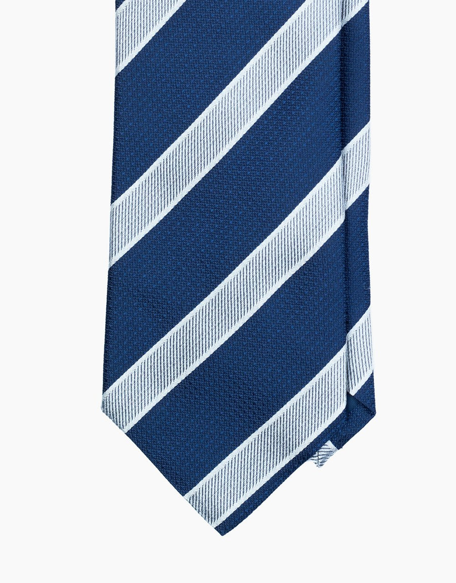 Blue Stripe Jacquard Italian Silk Tie - tie point