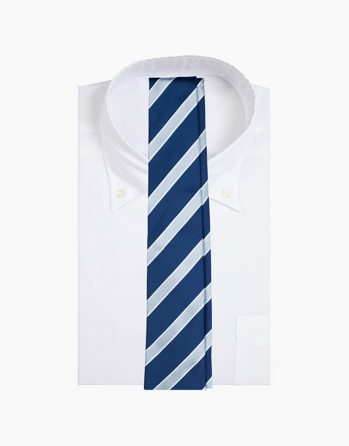 Blue Stripe Jacquard Italian Silk Tie - on a white shirt