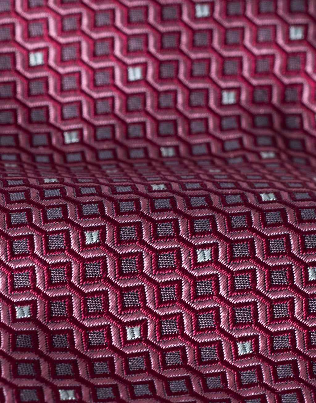 Burgundy Diamond Jacquard Italian Silk Tie - fabric close-up