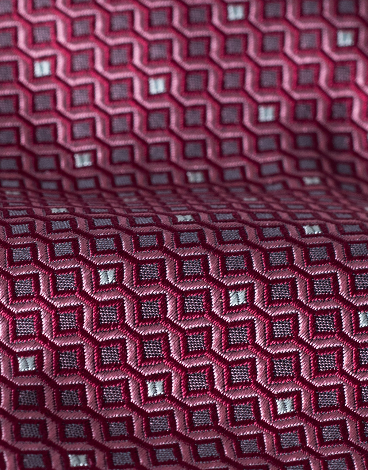Burgundy Diamond Jacquard Italian Silk Tie - fabric close-up